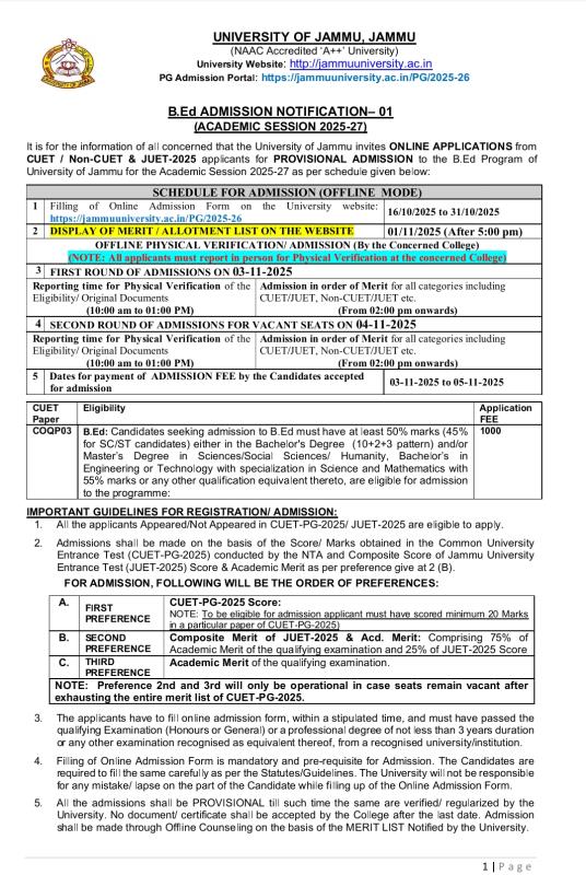 Admission Open for the Session: 2025-27